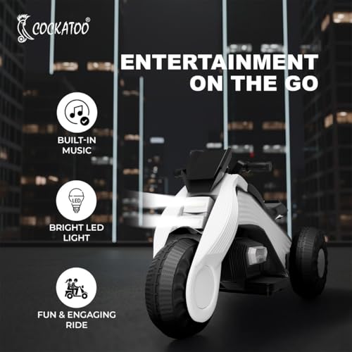 Image of Cockatoo 15E Cruise Rechargable Electric Bike for Kids with Music and LED Light, Kids Scooter Bike for 3+Yrs Boys&Girls Powered by 6V & 4.5 AH Battery for 4.5Hr-6Hr Ride with Foot Accelerator