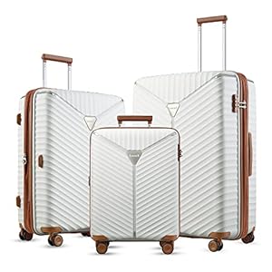 LUGGEX White Luggage Sets 3 Piece, PP Lightweight Carry On Luggage Set with Spinner Wheels, Expandable Lightweight suitcase set of 3 without USB Port