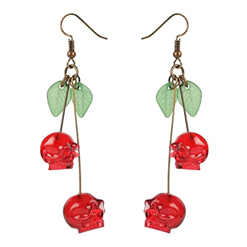 Skull Cherry Earrings/Red Skulls Earrings/Halloween earrings/funky spooky quirky earrings/Nickel Free