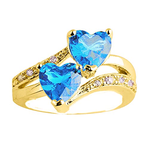 Siviki Women's Double Heart Ring, Engagement Created Mystic Rainbow Eternal Promise Ring, Unique Double Heart Eternal Engagement Ring (Water Blue#B, 8)