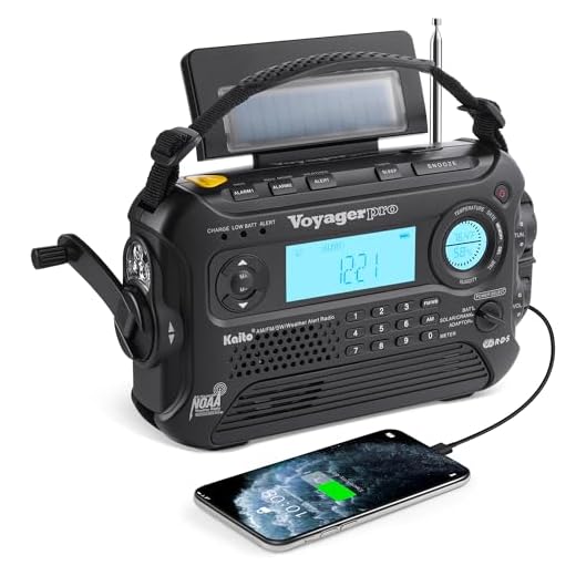 Kaito Voyager Pro KA600 Dynamo solaire numérique, à remonter, dynamo AM/FM/LW/SW & NOAA Radio d'urgence météo avec lampe de poche, lampe de lecture, chargeur de smartphone et alerte en temps réel, avec adaptateur AC, Noir
