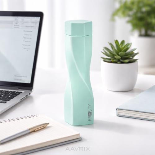 Image of Premium Slim Square Water Bottle BPA Free Plastic Frosty Finish Leak Proof Fridge Fit Freezer Safe Drinking Bottle for School Office Gym Travel Use (Twisted bottle)(PACK OF-1, 6 PCS)