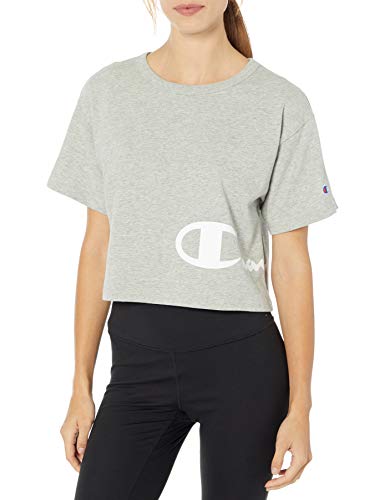 Champion LIFE Women's Heritage Cropped Tee-Wrap Around Script, Oxford Grey, Medium