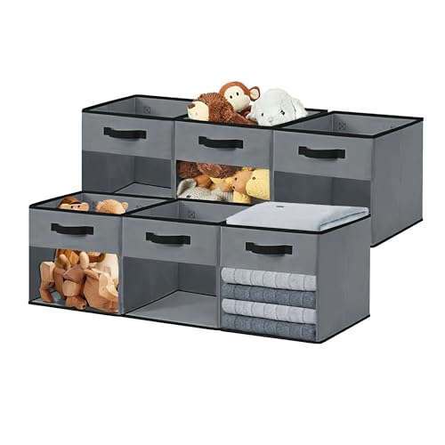 Image of DECOMOMO Storage Cubes, 13 inch Cube Storage Bins with Window, Fabric Organizer Bins (13" / 6pcs, Grey)