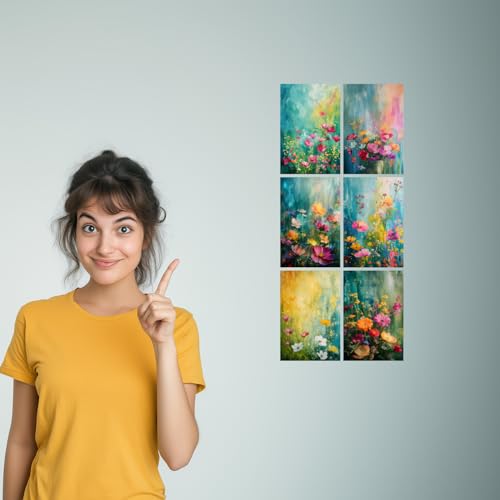 Image of Vibrant Floral Oil Painting Art Print Set - Set of 2-4x6 Inch - Board (Pack of 6) - Sticker (Pack of 6) Wall Room Decoration art Poster Prints