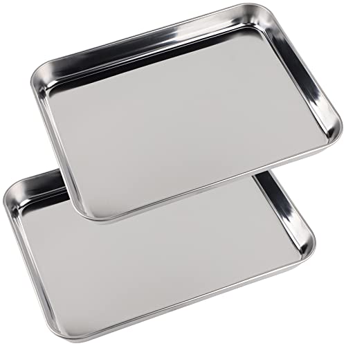 SWAWIS Juego de 2 Bandeja para Hornear, Rectangular Bandeja para horno de Acero Inoxidable para Hornear Cocina, Apta para Lavavajillas(26X20X2.5cm）
