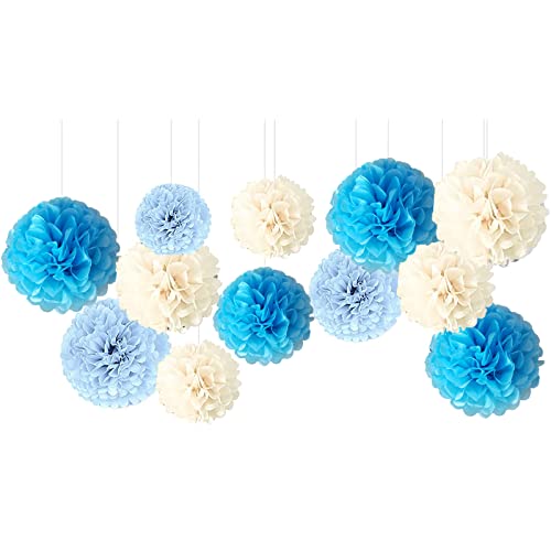 21 Stück Party Dekoration Seidenpapier-Pompons Mehrfarbig für Hochzeitsparty-Dekorationen Babypartys, Geburtstage, Brautpartys, Event Karneval Festival, Weiß, grün, Blau, Dusty Rose), Blush Pink Cover