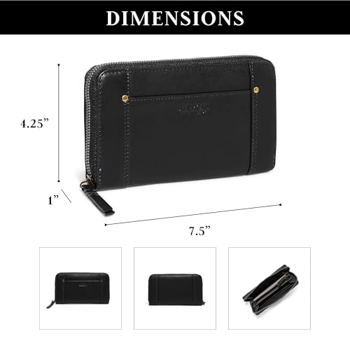 American Leather Co. Austin Continental Wallet for Women, Black, 100% Genuine Leather Wallet for Cards with RFID Contactless Technology, Functional & Fashionable, Women's Wallets with Bifold Slots2