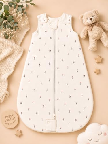 Image of TuddyBuddy Baby Cotton Wearable Quilted Sleeping Bag Blanket 1.5 Tog with 1 Way Zipper Closure | Ideal for Babies & Kids Hypoallergenic Fabrics | (Lavender Floral AOP - Off White, 18-24 Months)