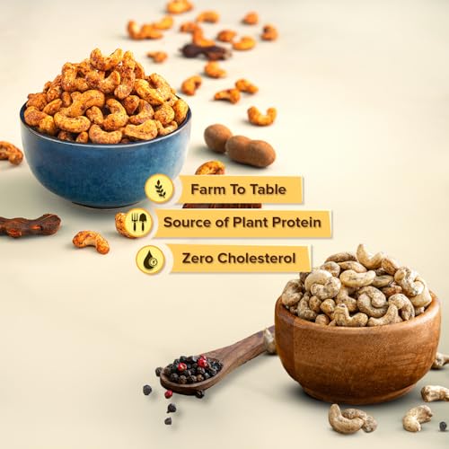 Image of Kravio Premium Black Pepper & Imli Khatta Meetha Roasted Cashew Nuts (2 X 200g) | Zero Cholesterol Natural Jumbo Size Whole Kaju Nuts & Dry Fruits | Rich in Protein, Crunchy Delicious Healthy Snacks