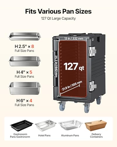Image of VEVOR Insulated Food Pan Carrier, 127 Qt Non-Electrical Food Warmer, with Swivel Wheel & 304 Stainless Steel Latch, LLDPE Stackable Hot Box, for Various Pan Sizes(NOT Included), Fit Catering BBQ Event