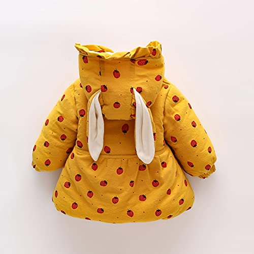 Baby Girls Winter Jacket t+Bow Bag Set Toddler Girls Strawberry Print Bunny Ear Hooded Jacket Thick Warm Coats3