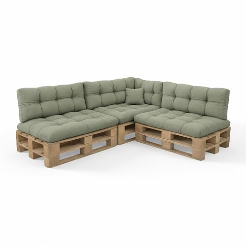 POKAR Set de 8 Coussins pour Palette: 3X Assise 3X Dossier 1x Latéral 1x Déco | Coussins Matelassé pour Canapé et Salon de Jardin | Extérieur et...
