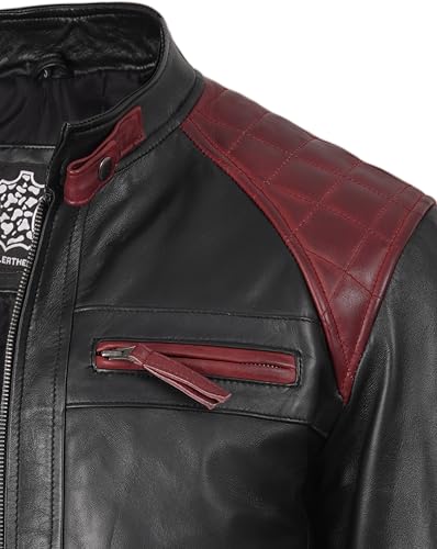 Image of fjackets Mens Leather Jacket Moto Style Real Lambskin Leather Jacket, Quilted Cafe Racer Classic Zip Up Biker Jacket for Men