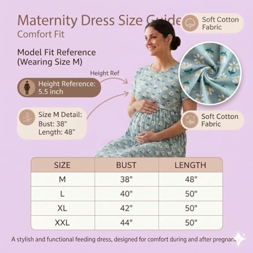 Image of Zero Clothing Feeding Dress for New Moms Casual Loungewear Ankle Length | Cotton Maternity Nighty | Zipless Feeding Dresses for Women | Pregnancy & Nursing Wear