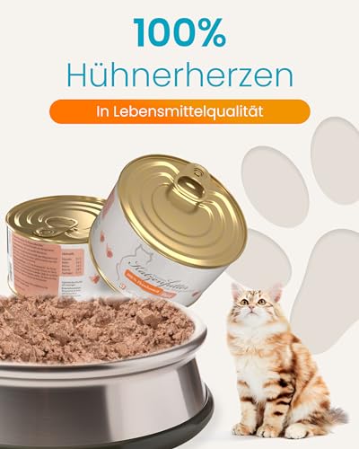 Lucky-Kitty Katzenfutter Nass 100% Hühnerherzen I Katzenfutter ohne Getreide & Zucker, frisch vom Metzger I Nassfutter für Katzen & Kitten, Nährstoff- und Vitaminreich I Made in Germany I 4x200g