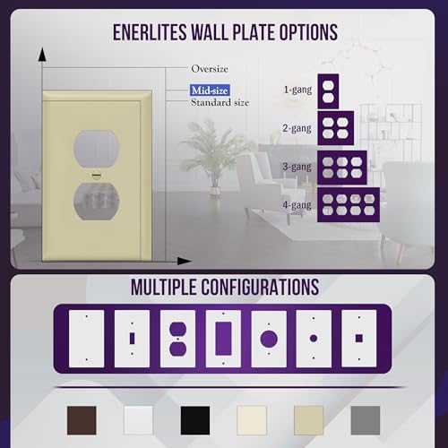 Image of ENERLITES Duplex Receptacle Outlet Wall Plate, Electrical Outlet Cover, Gloss Finish, Mid-Size 1-Gang 4.88 inch x 3.11 inch, Unbreakable Polycarbonate Thermoplastic, UL Listed, 8821M-I-10PCS, Ivory, 10 Pack