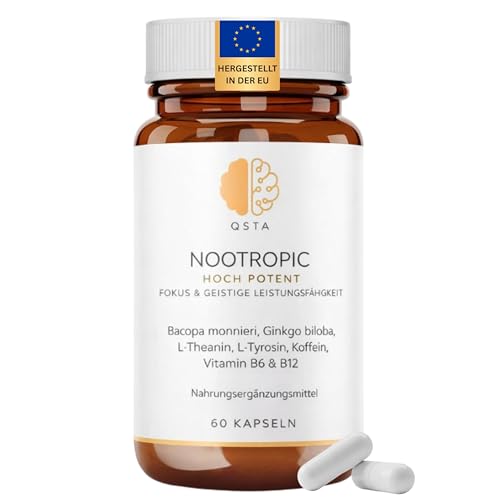 Nootropic – Fortschrittliche Formel zur Kognitiven Unterstützung mit Bacopa, Ginkgo, Tyrosin, Theanin, Koffein, B6 & B12