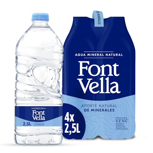 Font Vella Agua Mineral Natural Tamaño Nevera, 4 x 2.5L