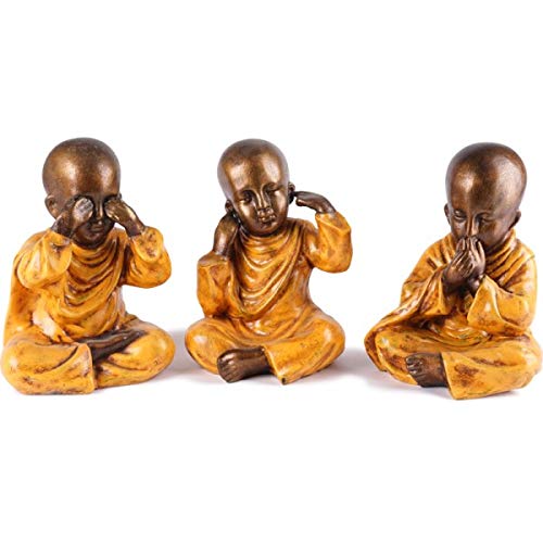KOH DECO 3 Statues Moines de la Sagesse 20 cm - Orange Cover