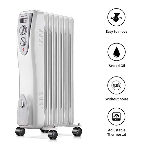 Homeleader 1500W Oil Heater, Portable Space Heater, Electric Heater for Home and Office, Electric Oil Filled Radiator Heater, White