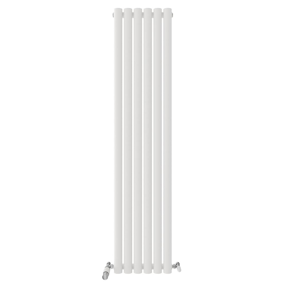 iBathUK Strata Wall-Mounted Vertical Single Oval Panel Radiator, 6 Column Steel High Thermal Output Hydronic Central Heating, Designer Modern Radiator in Matt White, 1600 × 354mm