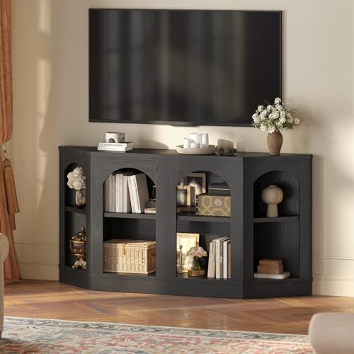 Image of 63 inch Long Console Table, Black Entryway Table with Shelves, Farmhouse Arched Console Table, Sofa Table for Living Room, Entryway, Black