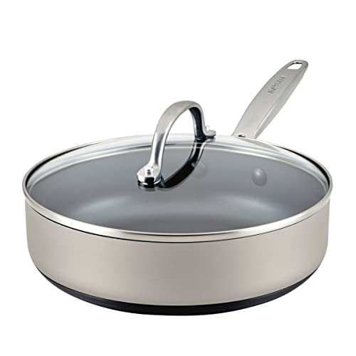 Anolon Achieve Hard Anodized Nonstick Sauté Pan with Lid, 3 Quart - Silver