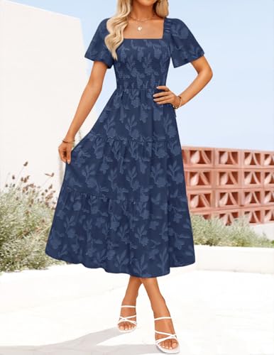 Image of ZESICA Wedding Guest Dresses for Women Summer 2026 Boho Floral Midi Dress Flowy Beach Vacation Graduation Long Dresses