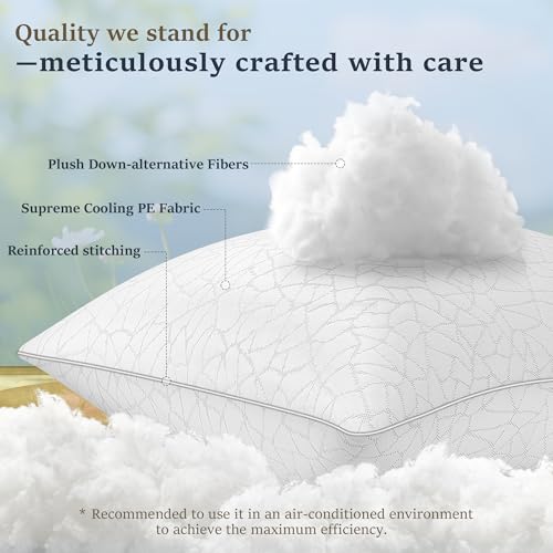 Image of COZSINOOR Bed Pillows Queen Size - Breathable Premium Down Alternative Pillows Set of 2 for Side, Back, and Stomach Sleepers Cooling Hotel Quality Fluffy Soft Microfiber Fill Skin-Friendly