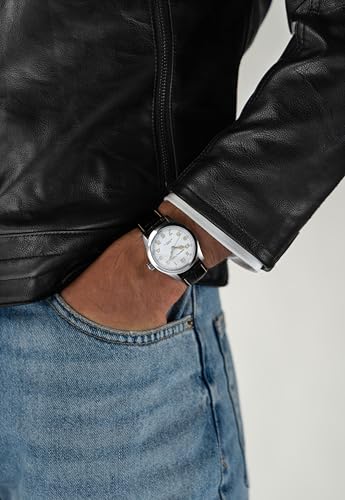 Image of Hamilton Khaki Field Murph Automatic Men's Watch, 38mm Stainless Steel Case, Swiss Made, White Dial Analog Wrist Watch for Men, 100m Waterproof, Sapphire Crystal, 3-Hand Movement, Calf Leather Strap