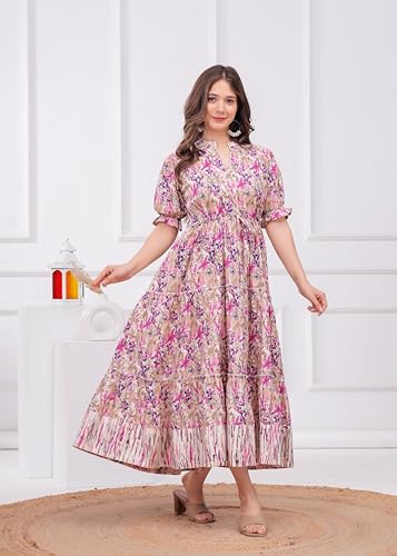 Image of Women's Floral Print Anarkali Kurti | Flared Long Maxi Kurta in Soft Cotton Fabric | Elegant Ethnic Wear for Casual & Festive Use | Anarkali Gown for Girls | 48 inch Length