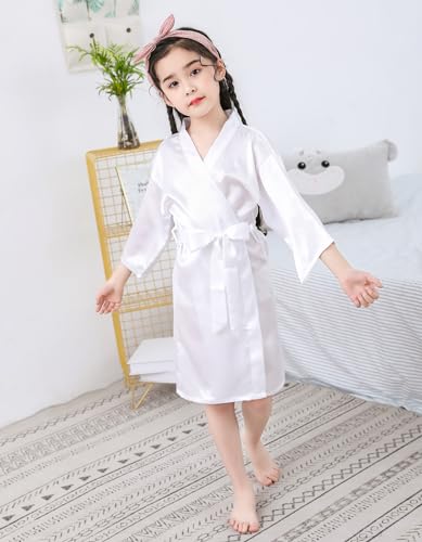 QXQTER Silky Satin Robes for Kids Girls Flower Girl Robe for Wedding Bridal Party with Gold Glitters4