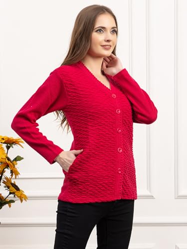 Image of Women's Winter Woolen Cardigan | Full Sleeve Textured Buttoned Sweater for Women | Soft Wool V-Neck Warm Knitted Outerwear for Office & Casual Wear