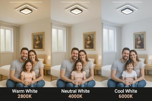 Image of 40w LED Ceiling Light from Acrylic Flush Mount Lamp for Living Room, Bedroom, Kitchen & Office. Modes : Warm, Cool & Natural White (Square)