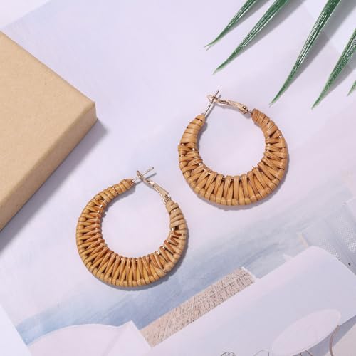 Hand Woven Rattan Earrings, Large Bohemian Handmade Weaving Earrings Rattan Hoop Summer Beach Jewelry Gift Perfect Bohemian Jewelry for Women3