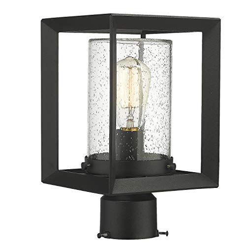 Emliviar Post Lights Outdoor Fixture, 1-Light Lamp Post Lantern, Black Finish, Seeded Glass, 2083P BK