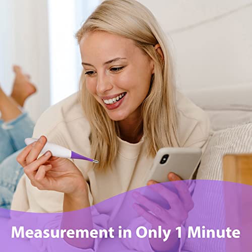 Easy@Home Digital Basal Body Thermometer: Accurate Oral Temperature BBT Thermometer with Premom Fertility Tracker App - 1/100th Degree High Precision | EBT-018 Purple