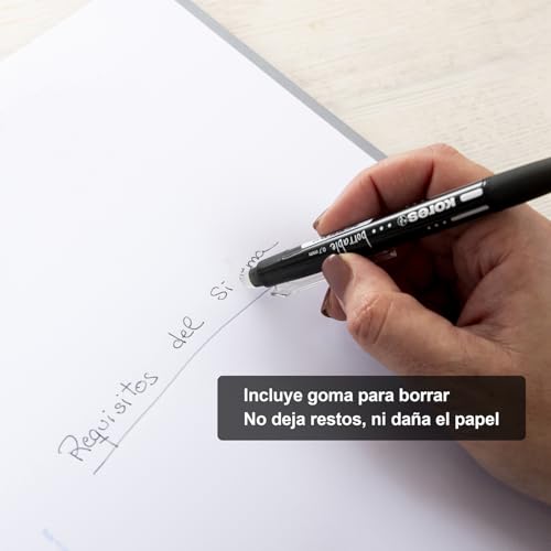 Kores Długopis wymazywalny Czarny BG5 | Tusz żelowy, końcówka 0,7 mm, wysuwany, ergonomiczny uchwyt, brak plam, nie uszkadza papieru, nie pozostawia śladów gumy, doskonały sprzęt szkolny i biurowy