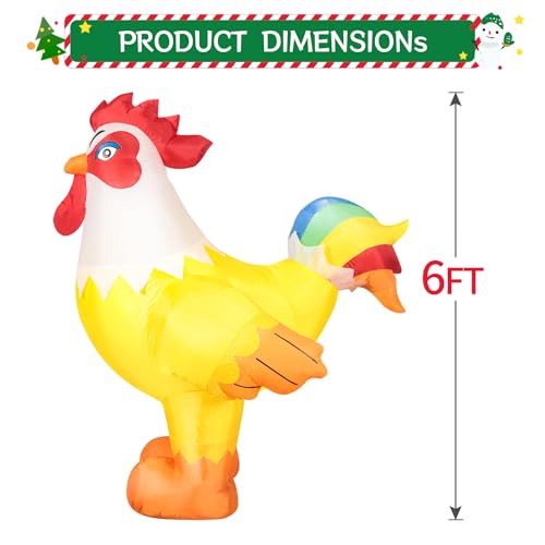DomKom 6FT Christmas Rooster Inflatables Blow up Animals Cute