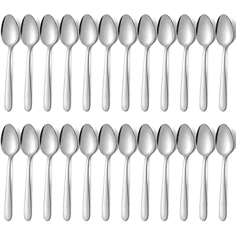 24 -Pieces Dinner Spoons, Pleafind 8 inch Spoons Silverware, Stainless Steel Spoons Set, Silver Spoons, Silverware Spoons Use for Home, Kitchen, Restaurant,Dishwasher Safe, Mirror Polished Cover