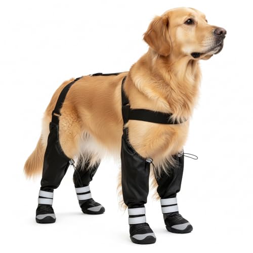 YAQUHO Upgraded Dog Suspender Boots, Suspender Boots for Large Dogs, Waterproof Dog Rain Boot, Anti-Slip Winter Snow Dog Shoes Leggings, Adjustable Paws Protector for Outdoor Dogs Walking Hiking (L)