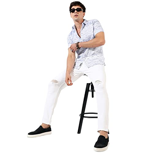 Image of CAHOOT Men's Button Up Shirt for Casual Wear | Regular Fit | Poly Lycra Shirt Crafted with Short Sleeve & Enhanced Stretch Comfort Fit for Everyday Wear