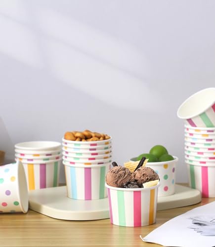 Image of Winoo Design Small Ice Cream Cups Disposable - 50 PK - Paper Ice Cream Cups 4 oz Mini Sundae Bowls Treat Cups Containers (2 Assorted Designs 4oz Cups)