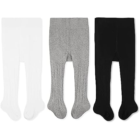 CozyWay Cable Knit Cotton Baby Leggings - Tights for Toddler Girls - 3 Pack (White/Black/Gray) 1-2 Years Old - Baby Girl Tights - Warm Tights for Toddler Girls - Toddler Tights - Toddler Girl Tights Cover