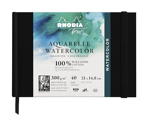 Carnet aquarelle 100% coton RHODIA TOUCH broché 300g grain fin A5