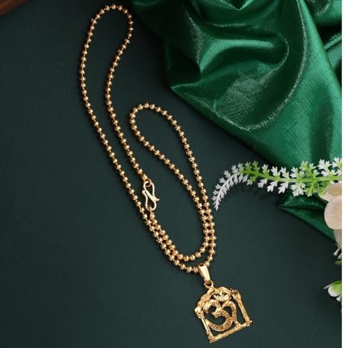 Gold Plated 22 Inch Chain Necklace With Om Pendant For Women Men Long Fashion Accessories Locket Jewellery_4543 image 3