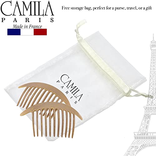 Image of Camila Paris CP2941 French Hair Side Combs, Beige Pearl Interlocking Combs French Twist Hair Combs, Strong Hold Hair Clips for Women Bun Chignon Up-Do, Styling Girls Hair Accessories, Made in France