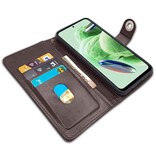 Image of Pikkme Poco X5 5G / Redmi Note 12 5G Flip Cover Leather Finish | Inside TPU with Card Pockets | Wallet Stand and Shock Proof | Complete Protection Button Flip Case (Coffee)