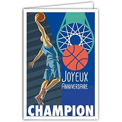 Afie 69-4316 Happy Birthday Card with Envelope for Basketball Fan - Mini Poster Size 17 x 11.5 cm - Sport Ball Round Basket Player Champion Supporters Retro Vintage Cover